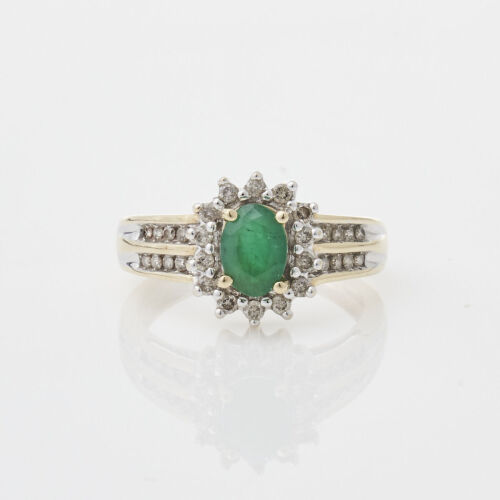 14ct Yellow/White Gold Emerald & Diamond Ring