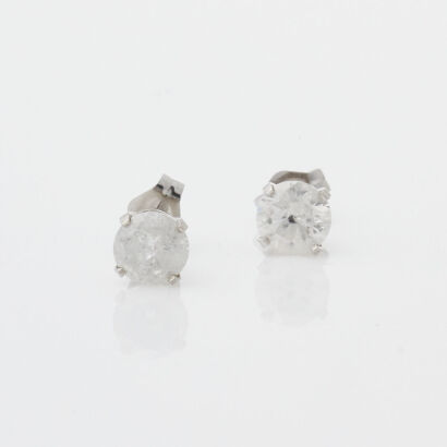 14ct White Gold Diamond Ear Studs