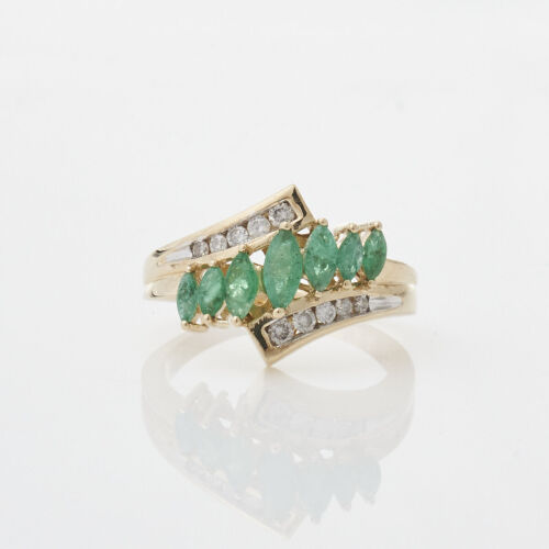 14ct Yellow Gold Emerald & Diamond Ring