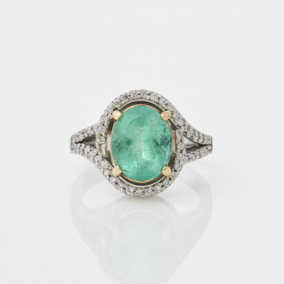 Platinum Emerald and Diamond Ring