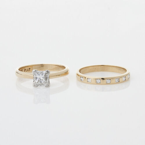 18ct Yellow Gold Princess cut Diamond and Band Set