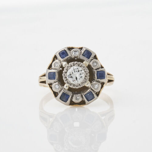 18ct Yellow Gold, Vintage Sapphire and Diamond Ring