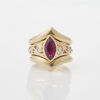 Handmade, Marquise Cut Ruby & Diamond ring Set in 18ct Yellow Gold