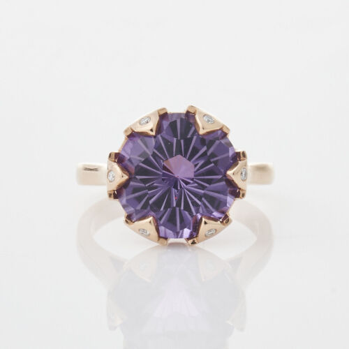 18ct Rose Gold Briolette Amethyst and Diamond Ring