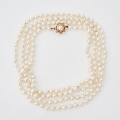 Extra Long Japanese Cultured Pearl Strand with 14ct Gold Clasp