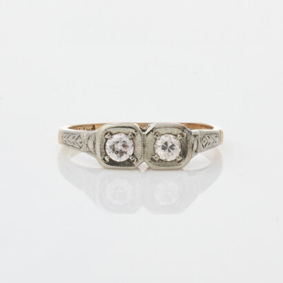 18ct Yellow Gold Two Stone Vintage Diamond Ring