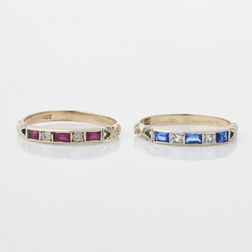 Two 9ct Yellow Gold Vintage Rings with Colour Stones