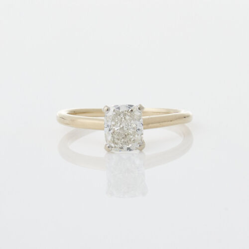 14ct Yellow and White Gold Cushion Cut Diamond Solitaire