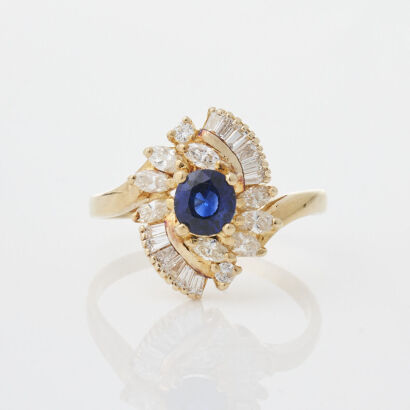 18ct Yellow Gold Modern Sapphire and Diamond Ring