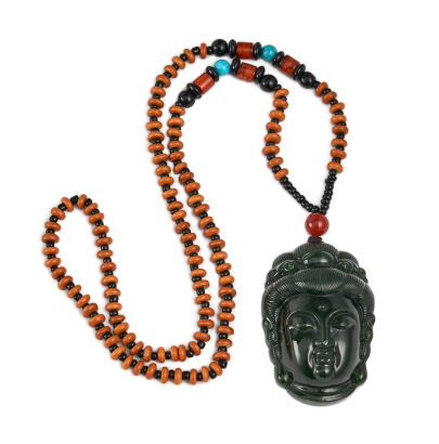 A Carved Nephirte Jade Buddha Necklace