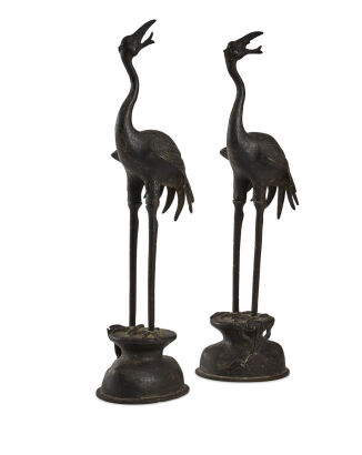 A Pair of Chinese Bronze Cranes