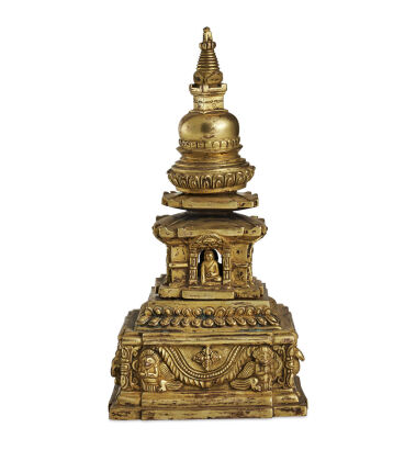 A Tibetan Buddhism Antique Gilt Bronze Pagoda