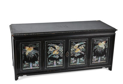 A Vintage Korean Lacquer Mother of Pearl Cabinet