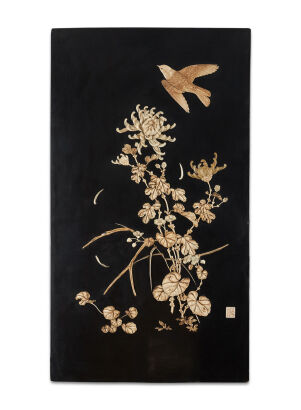 An Oriental Lacquered Wood Panel