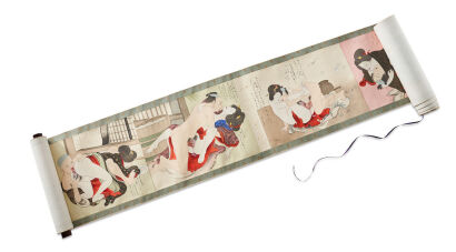 A Japanese Scroll with Coloured Erotic Scenes