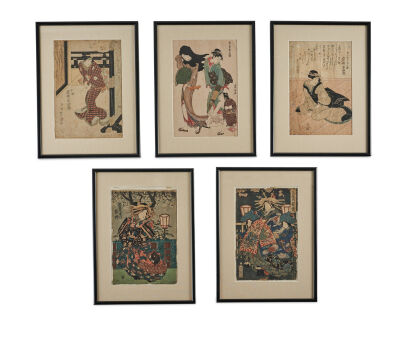 Five Antique Japanese Woodblock Prints