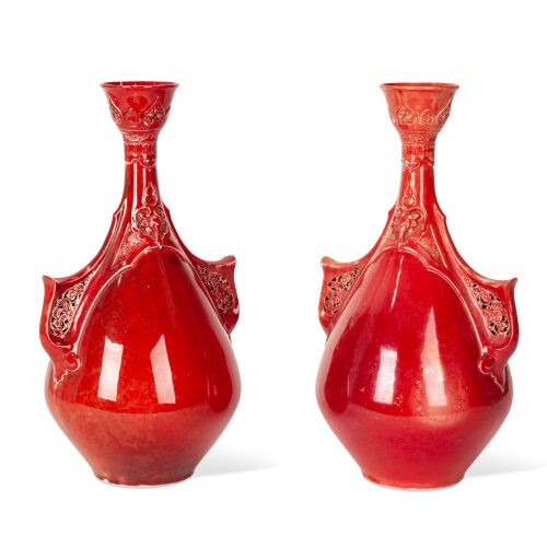 A Pair of Royal Worcester Red Lustre Vases