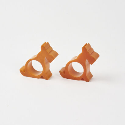 A Pair Of Bakelite/Catalin Butterscotch Scotty Dog Napkin Rings Circa 1930