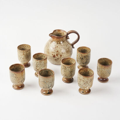 A Speckle Glaze Studio Pottery Jug And Tumbler Set