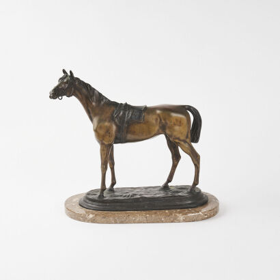 A Vintage Bronze Horse On A Marble Base