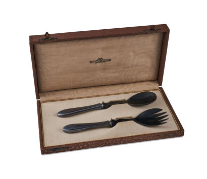 A Cased Set of Ebony Salad Servers by Van Kemps Jewellers