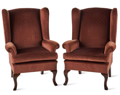 A Pair of Queen Anne Style Wing Back Chairs