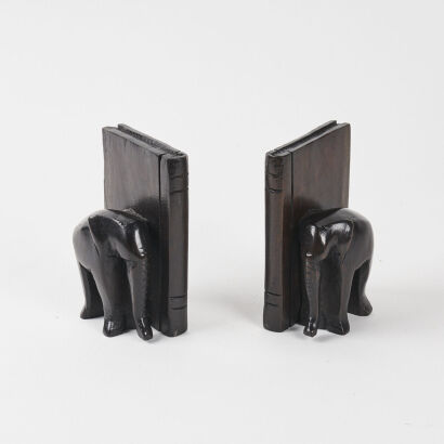 A Pair Of Wooden Elephant Bookends