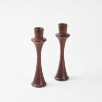 A Pair Of Vintage Turned Wooden Candlesticks