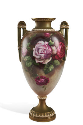 A Tall Royal Worcester Roses Amphora Vase 