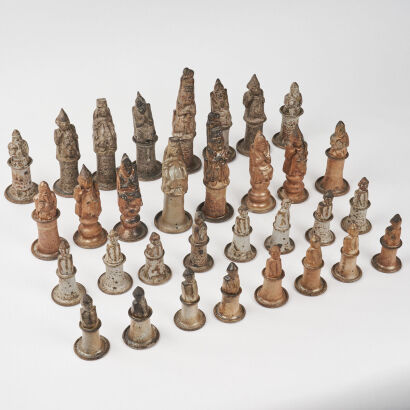 A Large Pottery Chess Set From Auckland Society Pottery Circa 1980