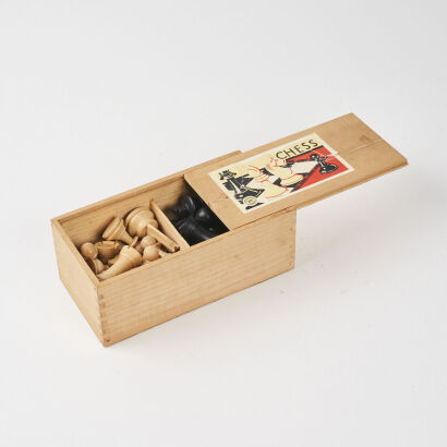 A Boxed Maple Chess Set Circa 1950's