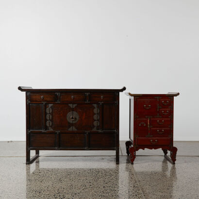 A Korean Two-Door Cabinet & A Small Chest of Drawers