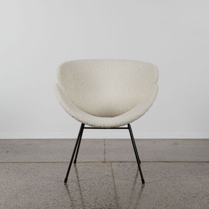 A Mid Century White Boucle Lip Chair