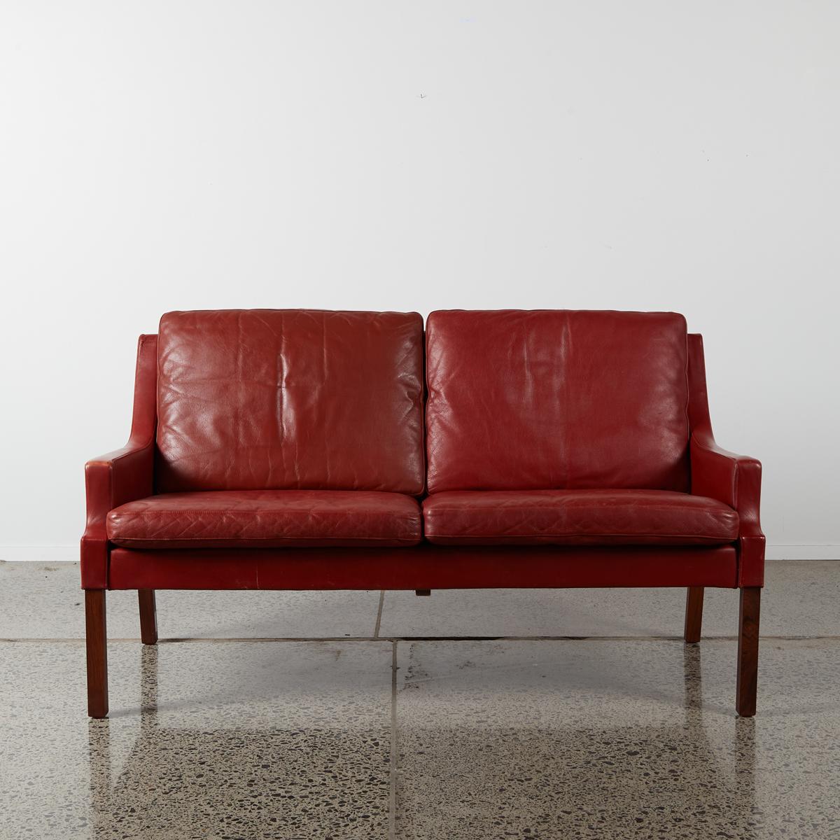 As Vejen Mid Century Red Leather Sofa