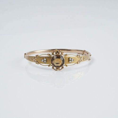 An Antique Citrine and Pearl Bangle