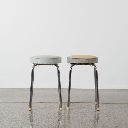 A Pair Of Mid Century Chrome Stools