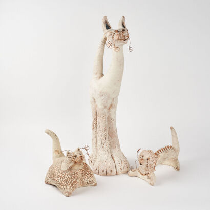 A Trio Of Quirky Pottery Cats