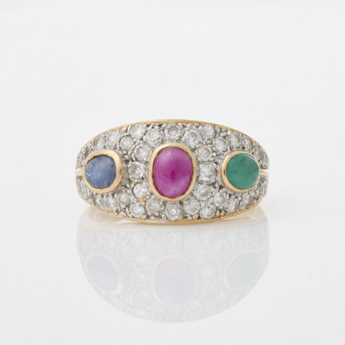 14ct Yellow Gold, Sapphire, Ruby & Emerald Ring