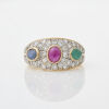 14ct Yellow Gold, Sapphire, Ruby & Emerald Ring