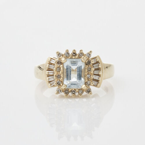 14ct Yellow Gold, .75ct Aquamarine & Diamond Ring