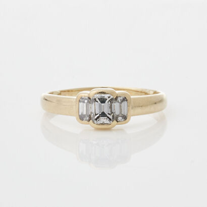 18ct Yellow Gold, Emerald cut Diamond Ring