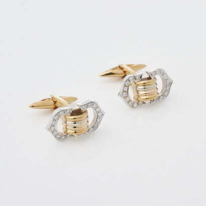 18ct Yellow & White Gold, Diamond set Cufflinks
