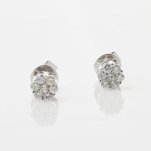 18ct White Gold Diamond Cluster Earrings TDW .35ct.