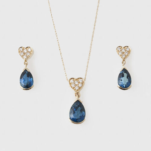 14ct Yellow Gold, Blue Topaz & Diamond Set