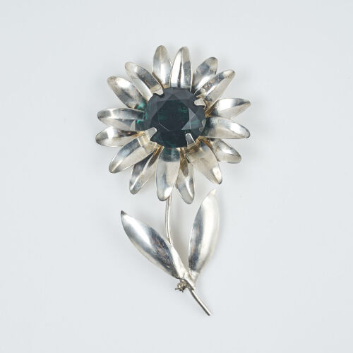 Silver and Glass Flower Brooch