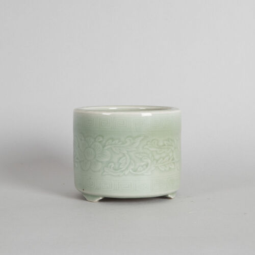 A Carved Chinese Longquan Celadon-Glazed Tripod Incense Burner