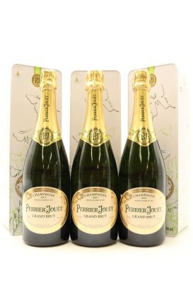 (3) NV Perrier-Jouet Grand Brut in Metal Tin Gift Box, Champagne (GB)