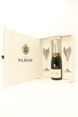 (1) NV Pol Roger Brut Reserve Gift Box with Two Flutes, Champagne