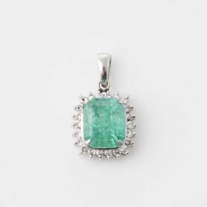 Platinum, 2.29ct Emerald and Diamond pendant