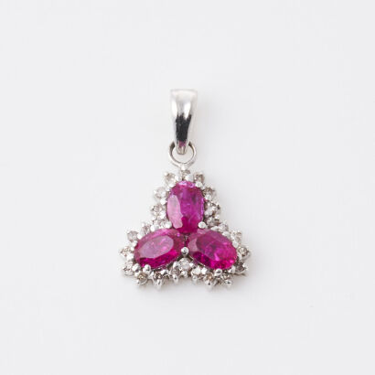 14ct White Gold, Diamond and Synthetic Ruby Pendant